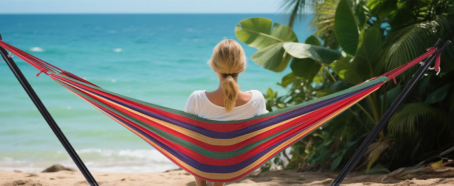 Sweetcrispy Outdoor Swing Chair Hammock with Space-Saving Heavy-Duty Steel Frame, 450lbs Capacity, Easy Assembly, Portable, Indoor-Use Compatible, Included Carrying Bag, Outdoor Living Furniture