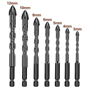 7-PCS Concrete Drill Bit Set & Masonry Drill Bit Set, Cement Drill Bits for Concrete Brick Wall, Tile Glass Ceramic, Masonry Drill Bit 1/8 to 1/2 inch Industrial Strength Carbide Cross Drill Bit Tip Outdoorfun Hexagonal