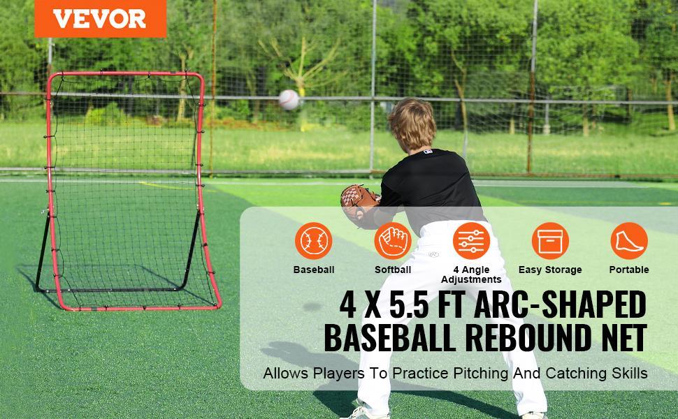 VEVOR Baseball And Softball Rebounder Net,  4 x 5.5 ft PitchBack Baseball Pitching Nest, Pitch Return Trainer Rebound Net with Pitching Target, All Angle Fielding Rebound Net for Grounders Pop Flies