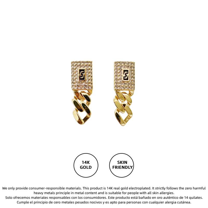 14K Real Gold Plated Unisex 4mm Cuban Link Iced Out Sythetic Moissanite Earrings Stainless Steel Miami Earring Hip Hop Jewelry