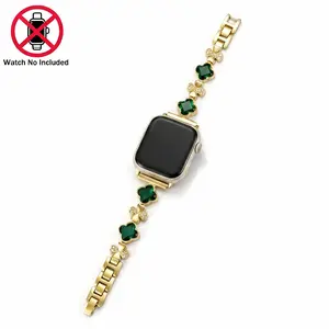 Colorful Four-Leaf Clover Full Rhinestone Bracelet for iWatch – Luxury Business & Dressy Band Compatible with Series 1-11 & SE 1-3 (38-46mm) for Women (Watch Not Included) Smartwatch Strap