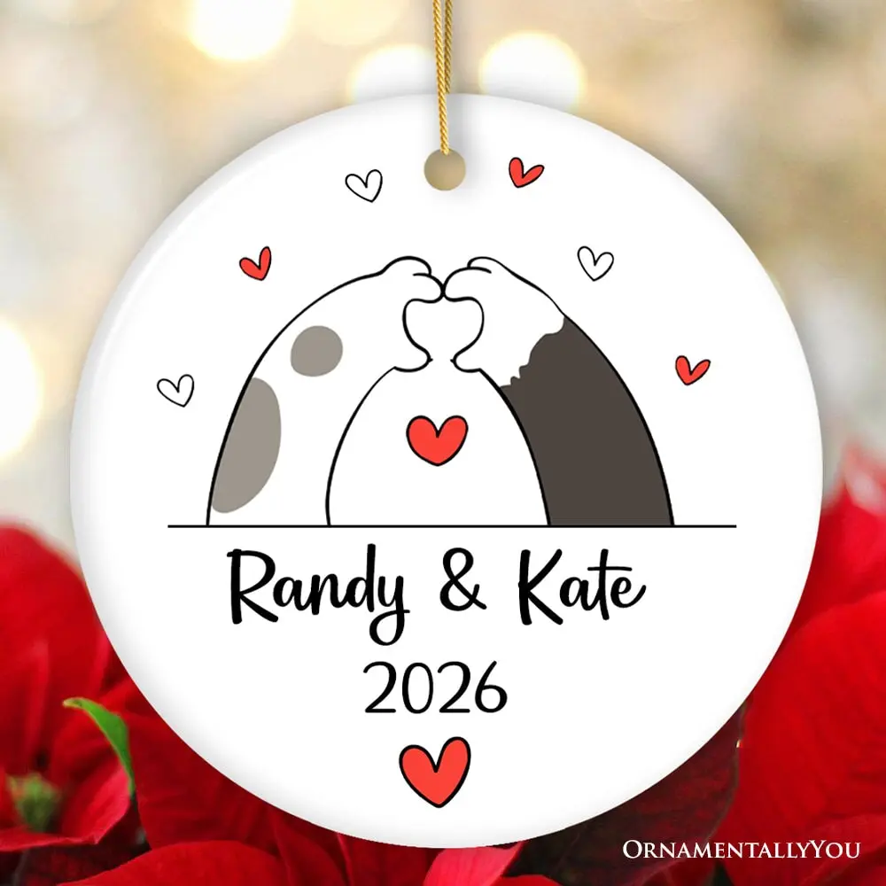 Valentine Cat Paw Heart Personalized Ornament, Cat Lover Custom Name Gift