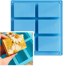 Rectangle Silicone Soap Mold Blue – 6 Cavity Soap Making Mold for Handmade Soap, DIY Craft Supplies