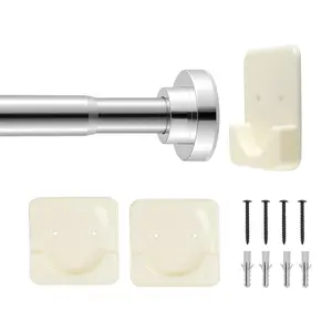 VEVOR Shower Curtain Rod, 28-76 Inches, 1 Inch Diameter Adjustable Spring Tension Stainless Steel Telescoping Rod with Holders, No Drilling Non-Slip for Bathroom, Closet, Window, Room Divider, Silver