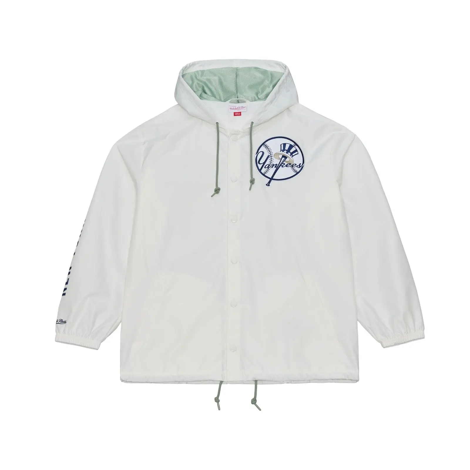 Mitchell & Ness Men's New York Yankees White Yacht Rock Coaches Full-Snap Front Graphic Hoodie Windbreaker, All-Season Casual Wear, Regular Cut
