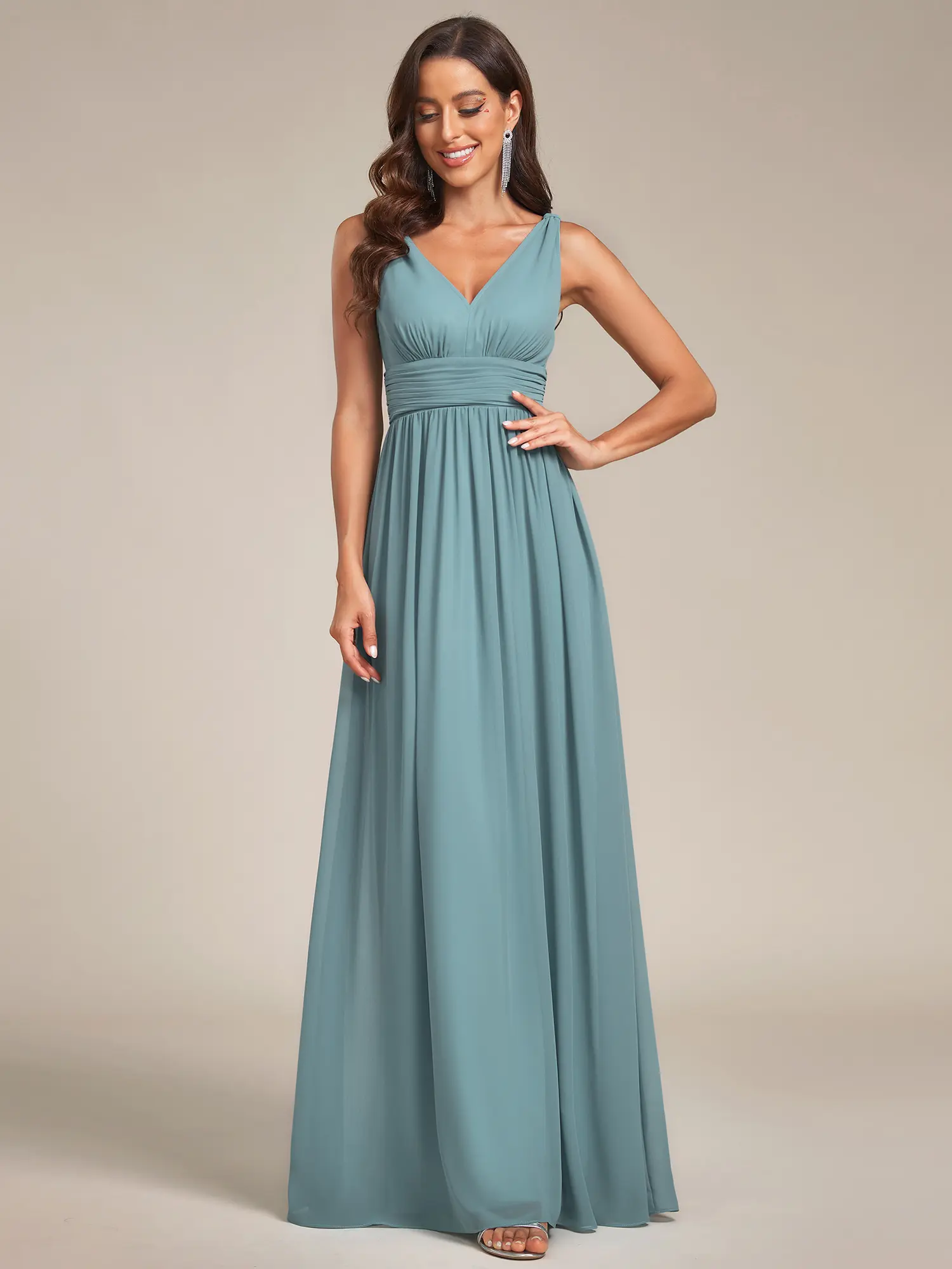 EVER PRETTY  dress Sale Pleated Sleeveless V-Neck Chiffon Maxi Dress – Evening, Cocktail, Prom, Wedding Guest & Bridesmaid Dress 09016 Womenswear