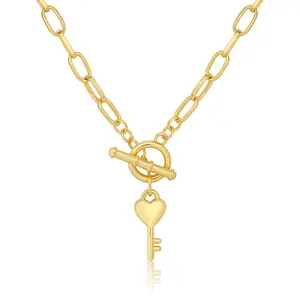 Aprilery Golden Toggle Chain Necklace – Paperclip Link with Lock/Heart Lock/Heart Key Pendant