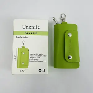 Uneniic Snap Closure Key Case, 6 Metal Hook Key Pouch, PU Leather Key Holder Green 4.25x2.52in