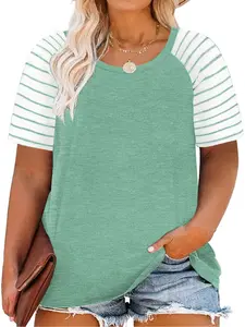 ROSRISS Women's Plus Size Tops Striped Raglan Tee Shirts Casual Tunics Crewneck Summer Shortsleeve DPS1005 Cute Style,summervibes