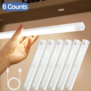 6-Piece Magnetic LED Motion Sensor Light Strip Set USB Rechargeable Adjustable for Kitchen Closet Staircase Indoor Lighting as Valentines Day Gift