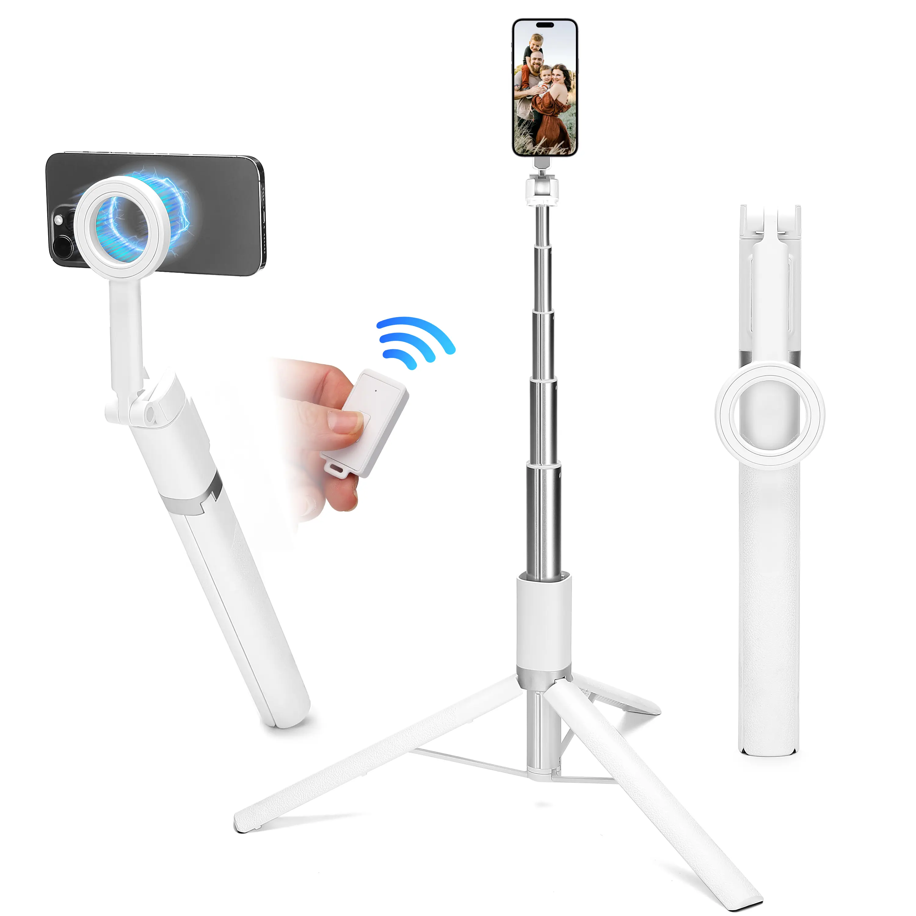 Magnetic Selfie Stick Tripod for Android and iPhone , 65"Phone Tripod Compatible with MagSafe, Fit foriPhone 17/16/15/14/13/12 Series, MagSafe Case andOther Phones with Metal Ring