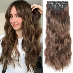 20 Inches Blonde Hair Extensions Clip ins 4Pcs Curly Synthetic Clip in Hair Extensions Dark Brown Mixed Light Brown instant volume
