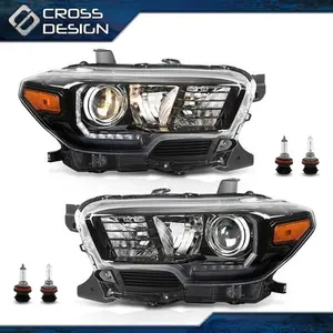 CROSSDESIGN Fits 16-23 Toyota Tacoma LED DRL Black Housing Amber Corner Projector Headlights
