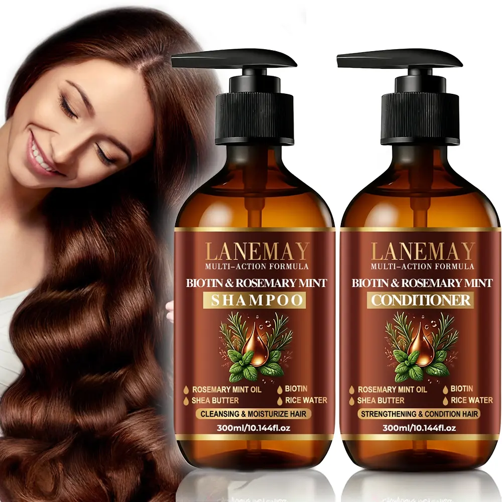 Biotin & Rosemary Mint Shampoo and Conditioner Set Haircare | Thickens & Strengthens Hair With Shea Butter & Rice Water | Gently Cleanses While Nourishing Scalp | Ideal For Damaged Hair & Hair Growth Stimulation | Biotin Infused Shampoo