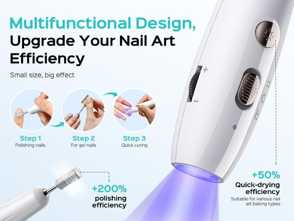 COSLUS C41 2-in-1 Cordless Nail Drill & Electric File: Portable Set with Nail Light & UV Lamp, Professional Manicure/Pedicure Tool for Acrylic, Gel, Dip Powder, Crystal Glue, White Tips - Includes Drill Bits & Sanding Belts, Lightweight Compact