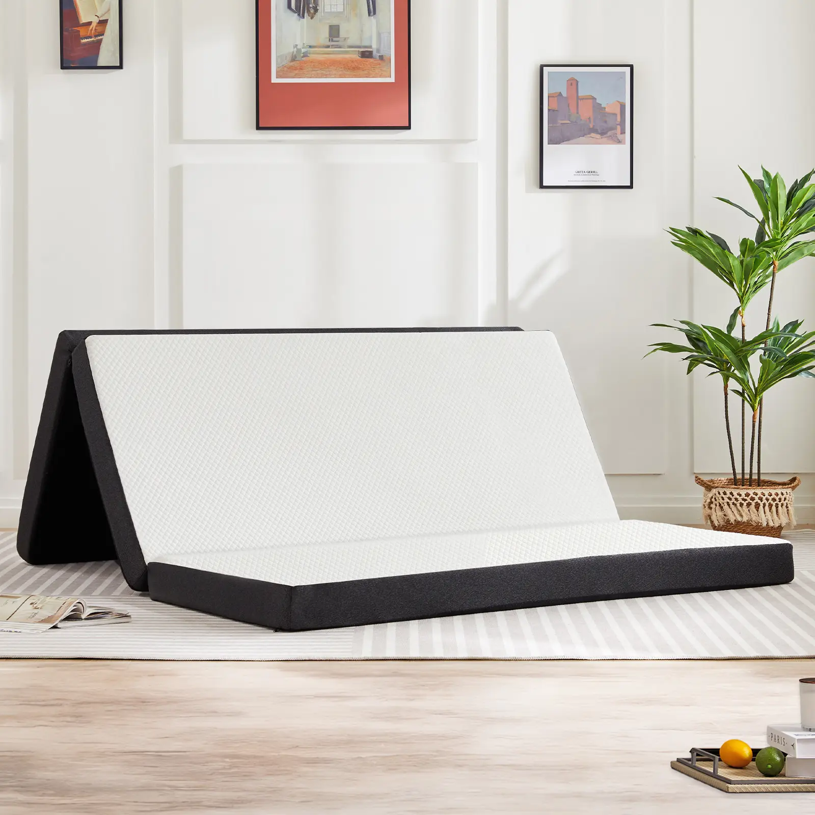 Tri-fold Memory Foam Mattress - CertiPUR-US Certified, Double-Layered Washable Collapsible Cover, Ambient Cooling Convertible Bed-to-Sofa Conversion Mattress, Portable Camping Bed for Camping, Travel, Convertible Mattresses