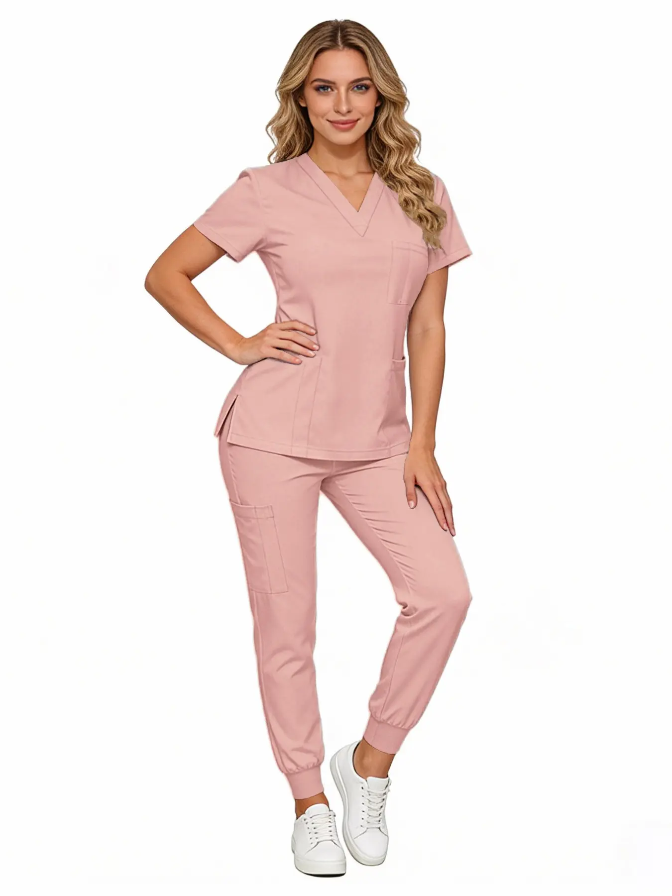 Women's Scrubs Set, V Neck Quick-Dry Breathable Top, Slight Stretch Straight Leg Pants, Multi-Pocket Design, Hospital Clinic Home Wear, Uniforms