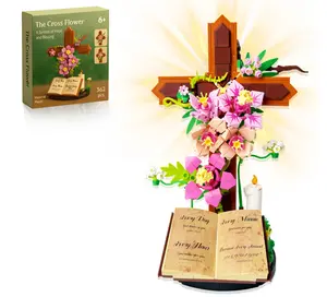 Cross Flower Building Set for Adults – Christian Floral Brick Model for Home Decor, Religious Easter Gift for Women, Inspirational Prayer Room Decor