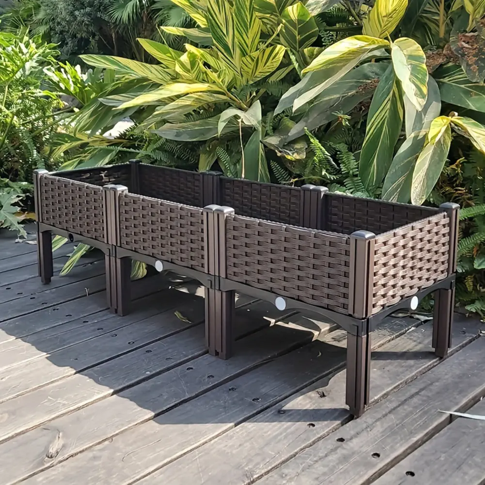 Reinforced PP Plastic Raised Garden Bed with Legs - 1 Unit, 1200.00x400.00x370.00mm Self-Watering Planter Box, 24 x Pillar, 12 Covers, 2 Watertight Pieces, Drainage Holes, Assembly Guide, Outdoor Container for Friends, Parents’ Vegetables, Fruits