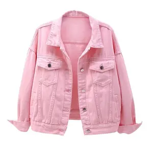 2025 New Women'S Short Loose Long Sleeve Jacket Colorful Plus Size Denim Womenswear Coats Tops Comfort Outerwear Casual Batwing Collar Fitted Collared Pink Com Frts Or Bet Basic MinimalistGift