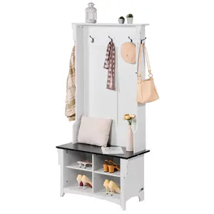 VEVOR Hall Tree Entryway Bench,  , Coat Rack with Shoe Storage, 32" Wide Mudroom bench with Storage and Seating, Adjustable Shelves and 5 Hanging Hooks with 4 Storage Drawers,for Mudroom,Entryway,Hallway