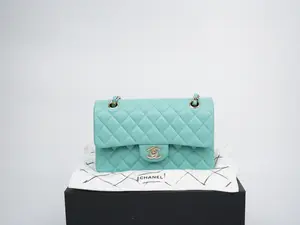 Pre-owned CHANEL calfskin/caviar Crossbody Bags Caviar Quilted Small Double Flap Mint Blue