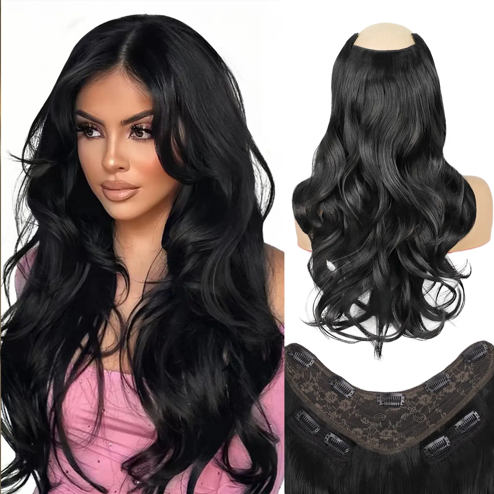 Vigorous Clip in Hair Extensions 20 Inch 1PCS Long Wavy Natural Layered Blends Soft Full Head Synthetic Hairpieces for Women