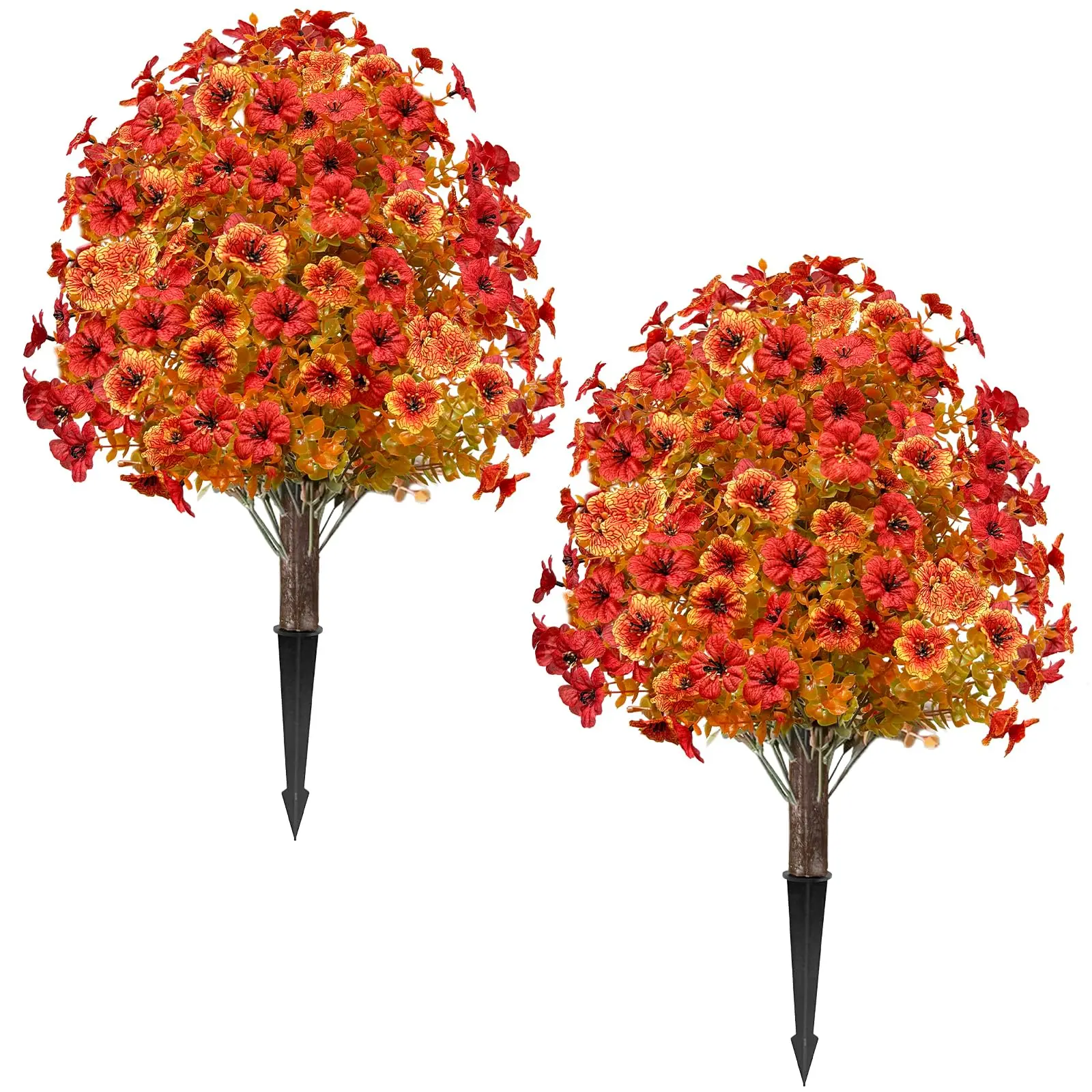 2 Pack 25" Fall Artificial Mums Topiary Ball Trees with Ground Spike, UV Resistant Zero Maintenance and Easy Setup, Boxwood Ball with Orange Mums Flowers, Outdoor Porch Patio Entryway Fall Decor,dorm decor,dorm room decor