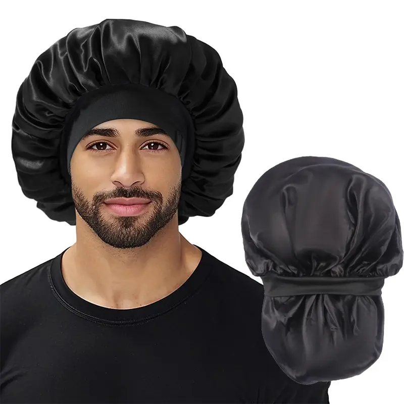 Double Layer Hair Bonnet for Sleeping Adjustable Sleep Bonnets Silk Satin Bonnets for Men Women Curly Hair Braids satin adjustable strap Frizz Elastic