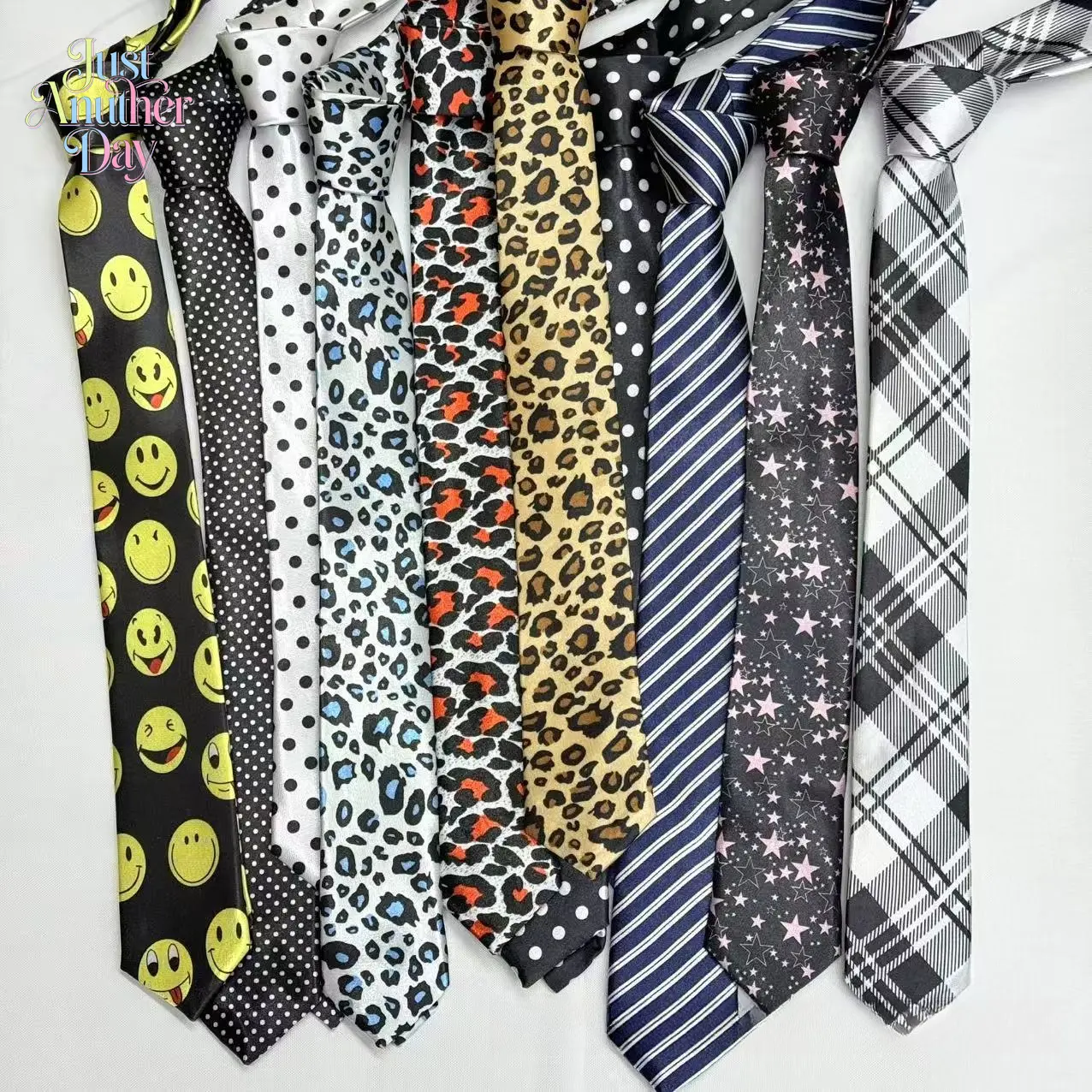 Funky Printed Skinny Ties for Men & Women, Hand-Tied Satin Neckties with Leopard, Polka Dot, Plaid & Stripe Patterns, Fashion Decorative Neckwear