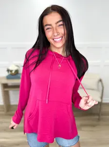 Mono B Not Done Here Lightweight Long Sleeve Hooded Top - True to Size Relaxed Fit Light Knit Multiple Colors