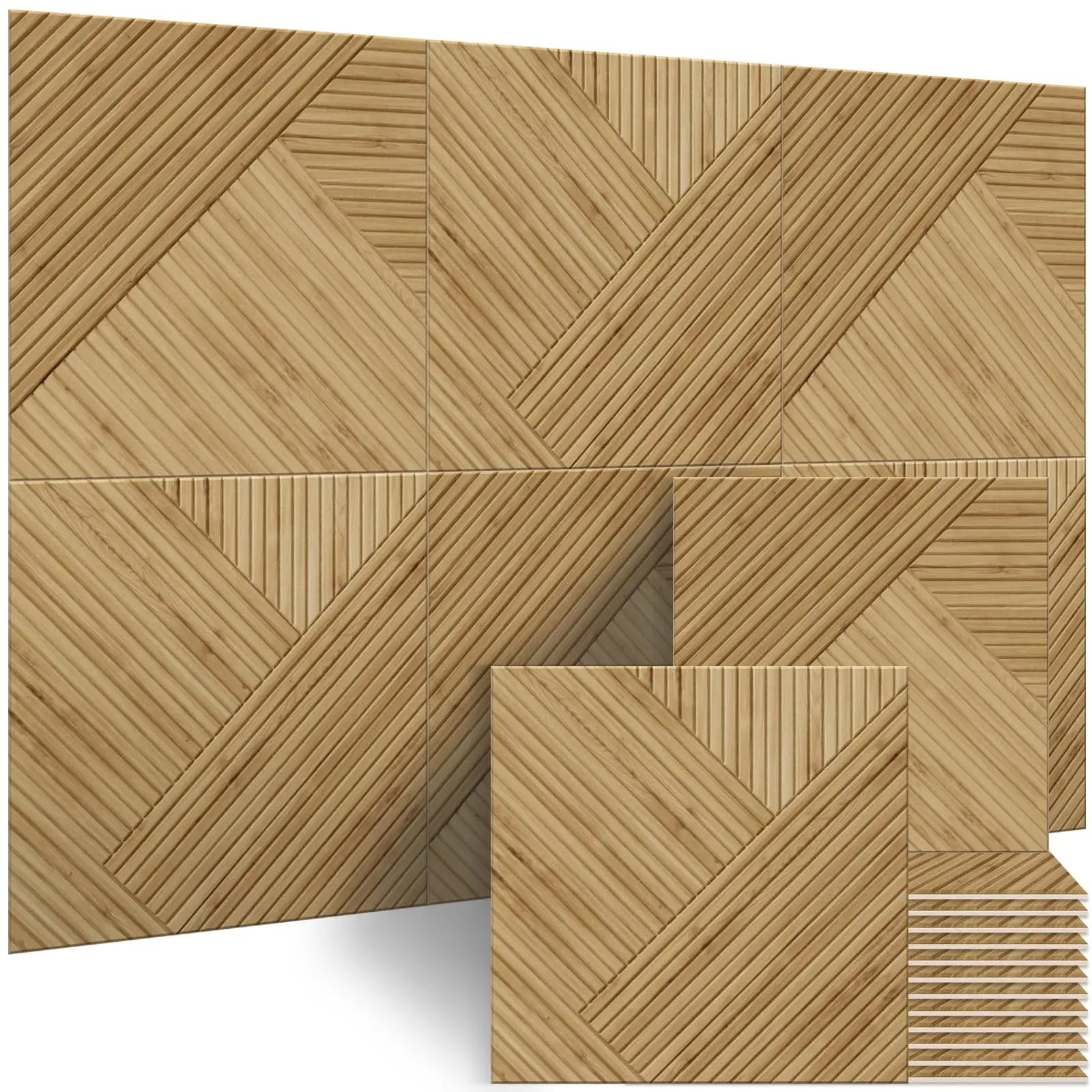 BUBOS 6 PCS Self Adhesive Acoustic Wall Panels - High-Density Polyester Fiber Sound Absorbing Foam, Wood Print, 23.62x23.62in, for Home Theaters, Recording Studios