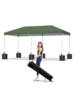 10x20ft Pop Up Canopy Tent,Heavy-Duty 210D Oxford Fabric & Rust-Proof Frame - 3 Adjustable Heights, Roller Bag, 4 Sandbags - UV Protection,Green