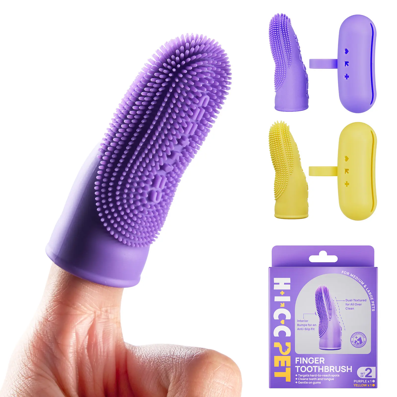 HICC PET Finger Toothbrush for Dogs & Cats, Anti-slip Dog Tooth Brushing Kit, Plaque and Tartar Cleaning, Softer Liquid Silicone Toothbrush for Gentle Teeth Cleaning, Sensitive Pet Friendly, Suitable for Medium to Large Dogs, Oral Care Tool
