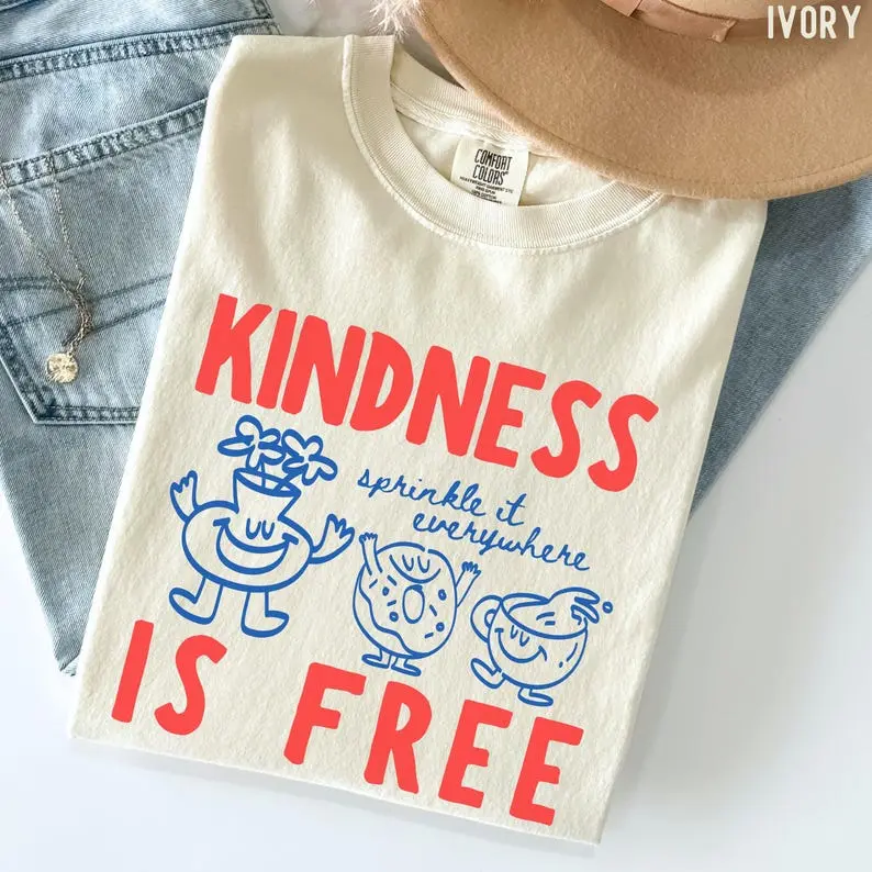 Comfort Colors Kindness Is Free TShirt : Funny Sprinkled Doughnut Empathy Tee