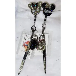 Glitter Raiders Mouse Head Badge Reel with Pen