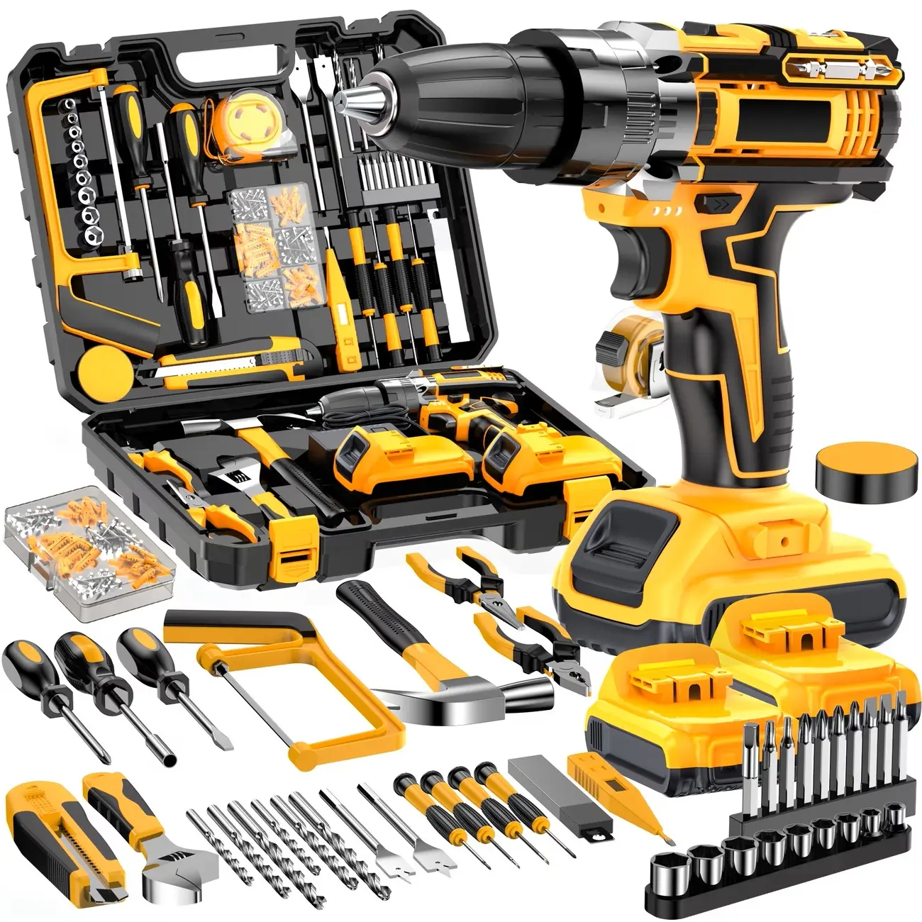 21V Cordless Rechargeable Electric Drill Kit - Lithium Battery Pack, Screwdriver, Drill Bits, Wrench, Pliers, Storage Case, Tools and Gadgets, Ideal for Home Repairs, DIY Projects, Drill Sets Rechargeable Lithium Battery