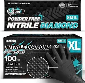 Beastek Nitrile Disposable Gloves, 8Mil Latex & Powder Free Chemical Resistant Heavy Duty Cooking Diamond Gloves Black 100Pcs