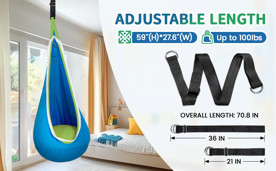 【Stand NOT Included】Christmas Gift for 3+Years Old,Pod Swing with LED Lights & Inflatable Pillow, Hanging Hammock Swing for Indoor & Outdoor, Sensory Chair