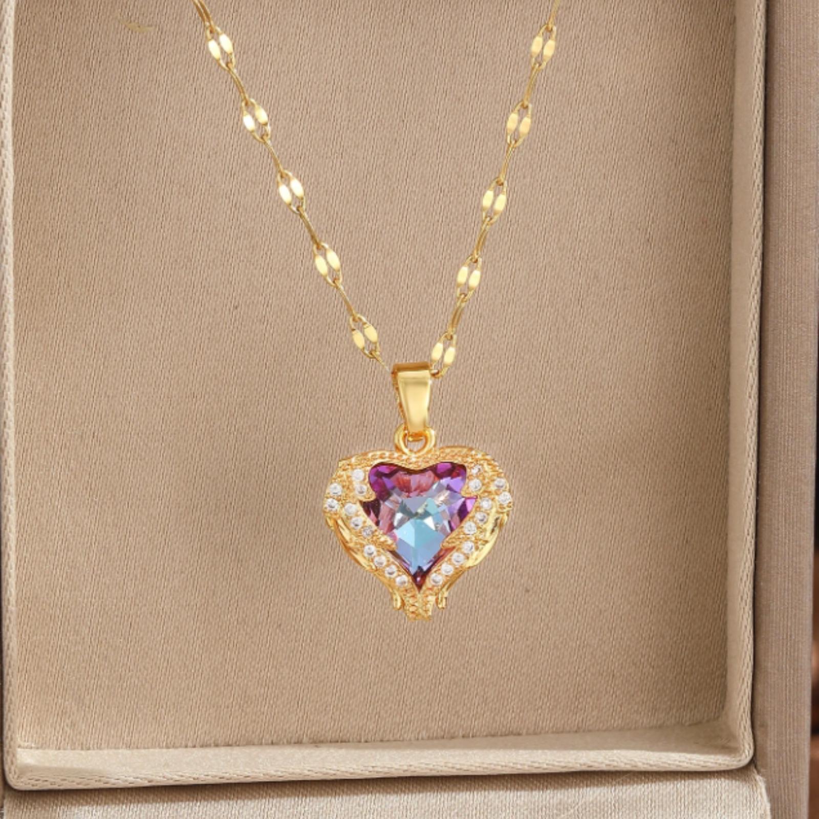 14k gold plated necklace with heart pendant and sparkling stones for women to use in parties, exquisite jewelry for daily decoration, birthday gift for friends