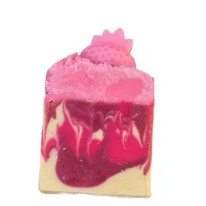 Pink Strawberry Organic Cold Process Swirl Soap with Frosting. Handmade All Natural Shea Butter Soap Bar. Creamy Hydrating Lather Gentle Moisturizing Blend