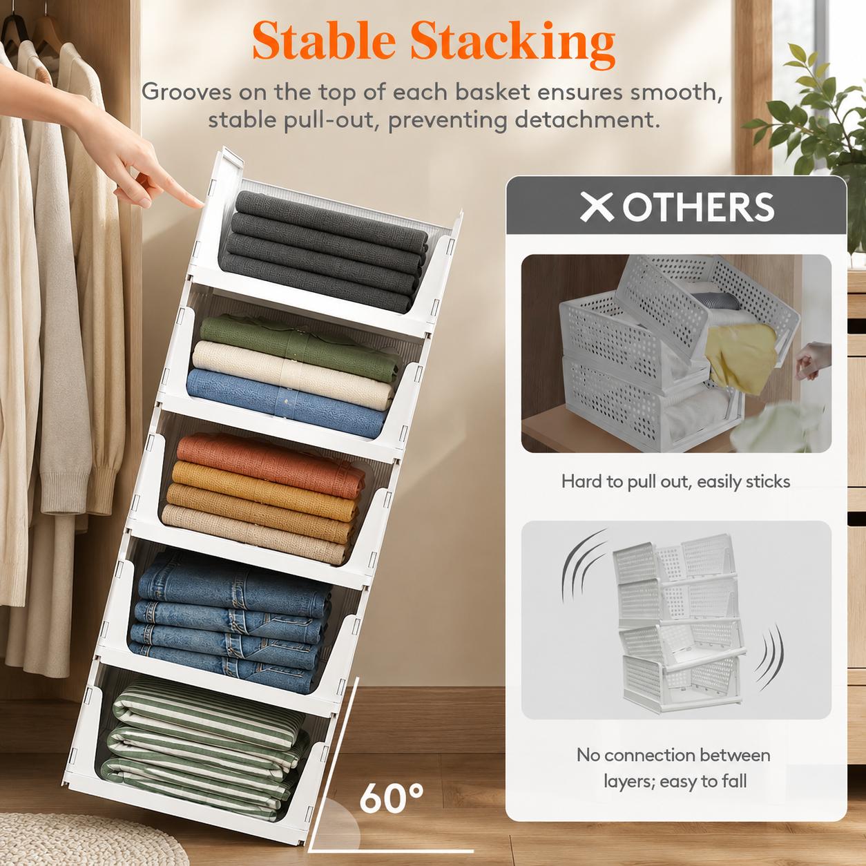 Lifewit Large Stackable Closet Organizers & Storage Bins for Clothes, Sweaters & Pants, Space-Saving Shelf Organizers for Bedroom, Dorm, RV & Pantry