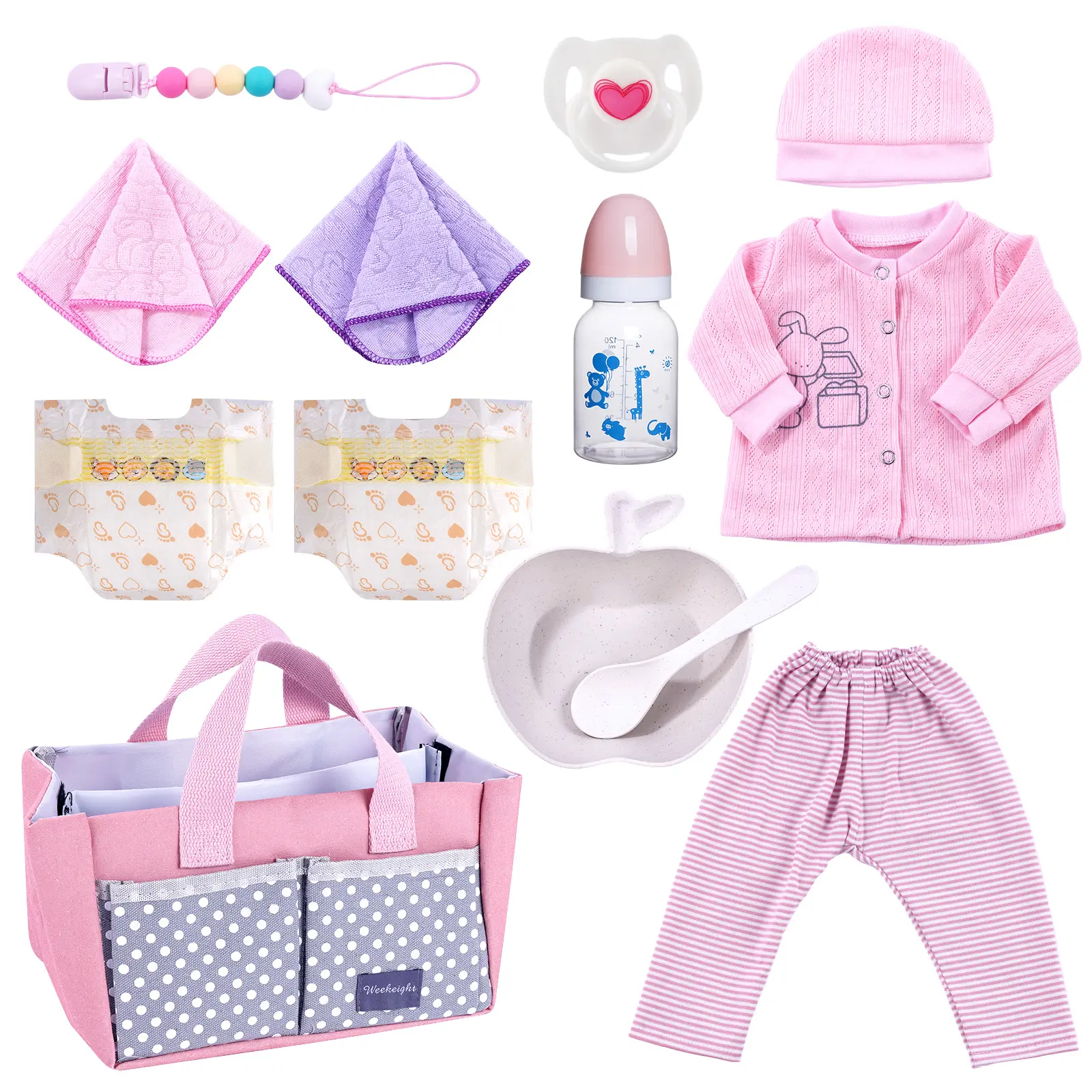 #Summervibes#DealsForYouDays 9 Pcs Reborn Baby Doll Clothes with Bassinet for 17-22 Inch Baby Dolls, Baby Doll Accessories and Doll Clothes Outfit fit, Babies Pretend Play Set (Not Doll) Suitable gifts for Valentine's Day Children's Day & Christmas