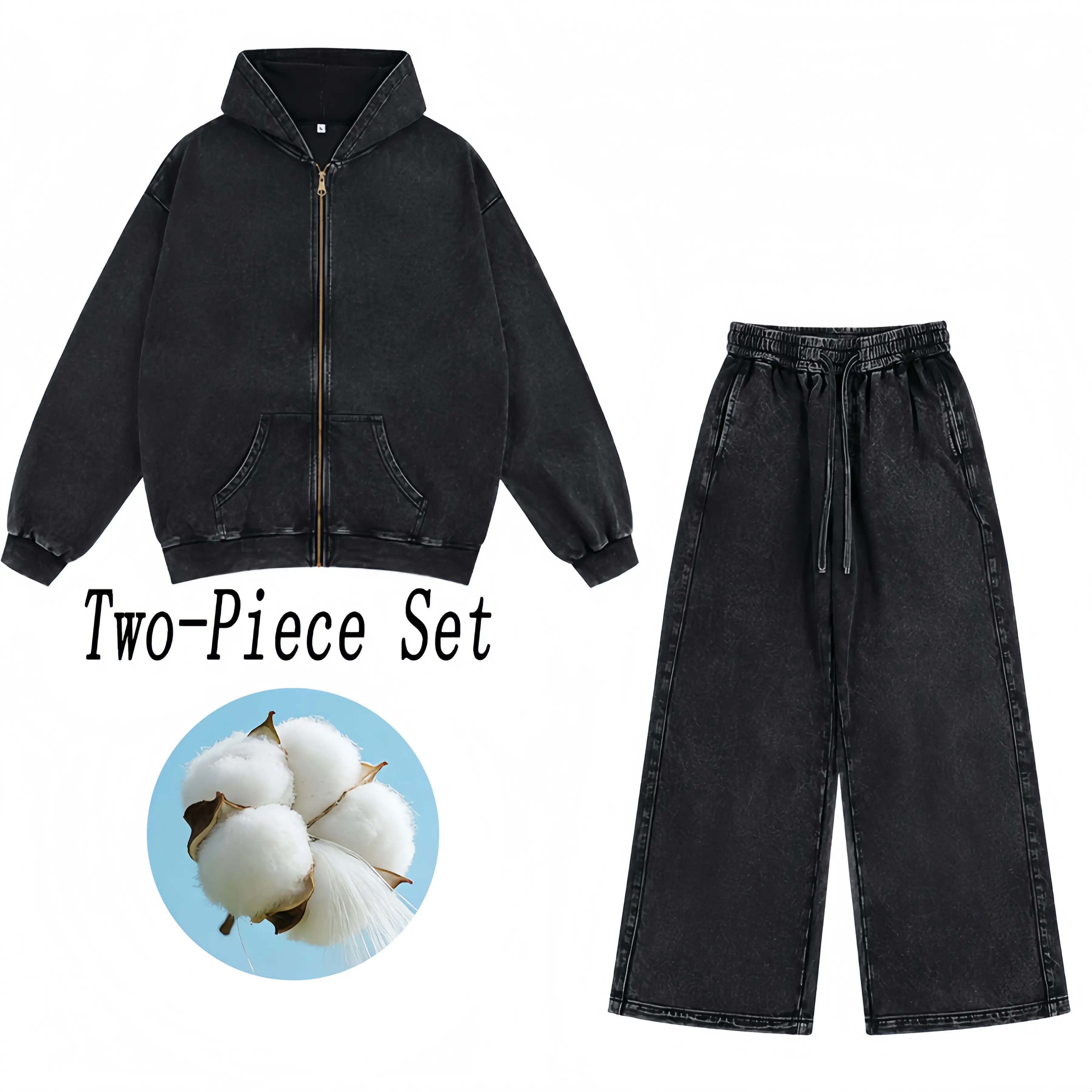 Washed Hoodie & Baggy Sweatpants Set – Men's Vintage Streetwear 2-Piece Outfit