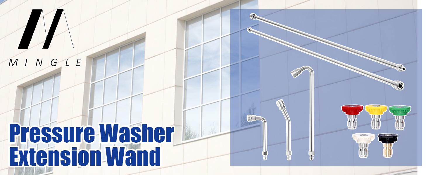 M MINGLE Pressure Washer Extension Wand - 120" Upgrade Power Washer Lance - Pressure Washer Accessories with 5 Nozzle Tips - 30°/90°/120° Curved Rod, 1/4" Quick Connect, ChristmasGift