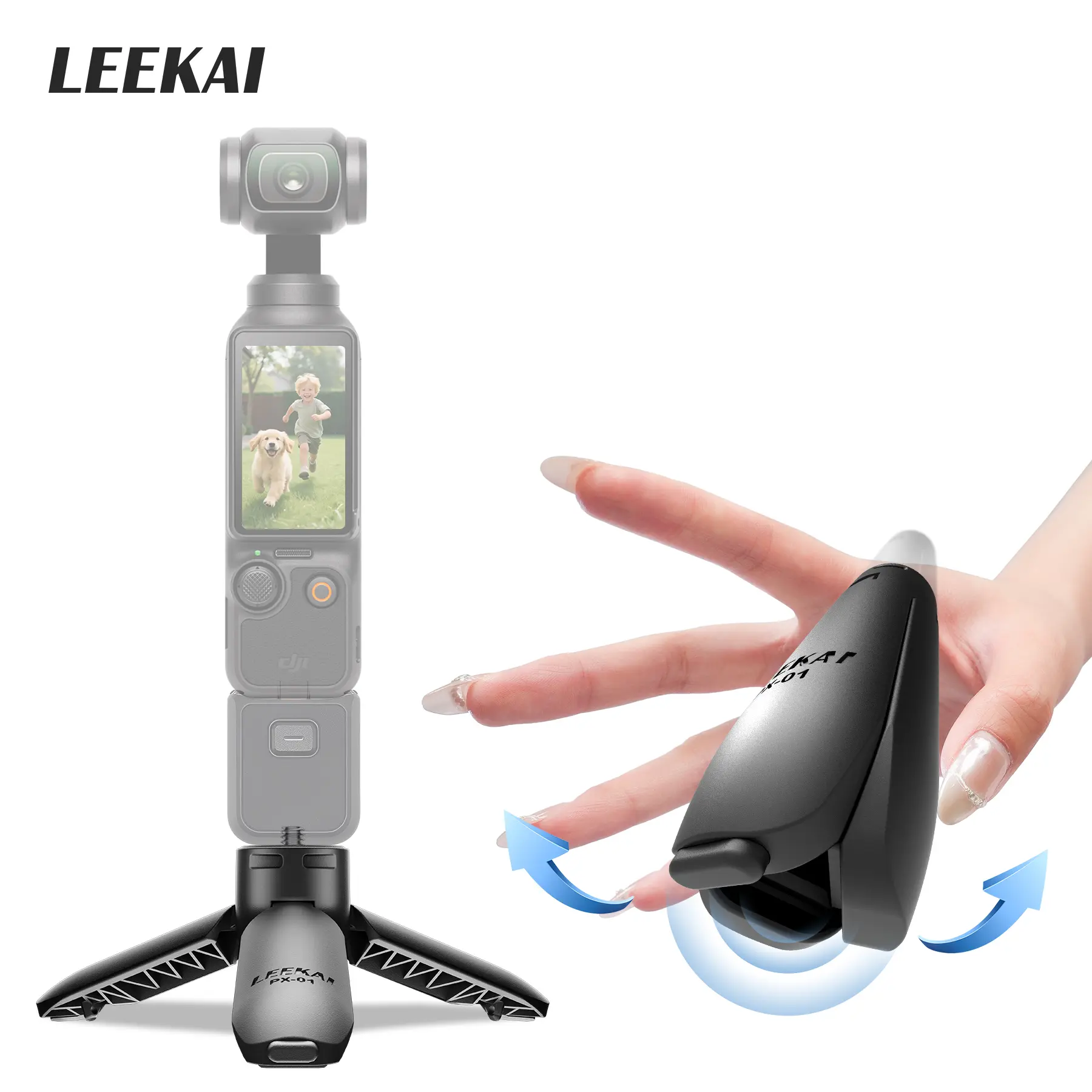 LEEKAl Auto Open Mini Tripod for DJI Osmo Pocket 3/4, Xtra muse, Insta360 Luna Ultra, 1/4"Screw Vlog Desktop Stand/Grip Selfie Stick Mount for DJI Action 6/5pro/Nano/Insta 360 X5/Phone/Camera/Digital Device Accessories