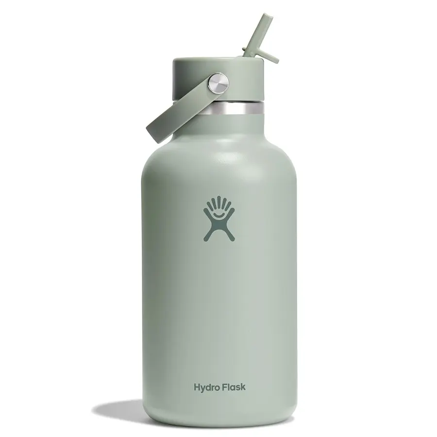 Hydro Flask 64oz Wide Mouth Stainless Steel Water Bottle - Double Wall Insulated, BPA-Free, Leakproof, Dishwasher Safe, Travel-Friendly, Ice Retention, Odor/Flavor Resistant, Kitchen Drinkware with Bendy Straw Lid, Stainless Steel Water Bottles
