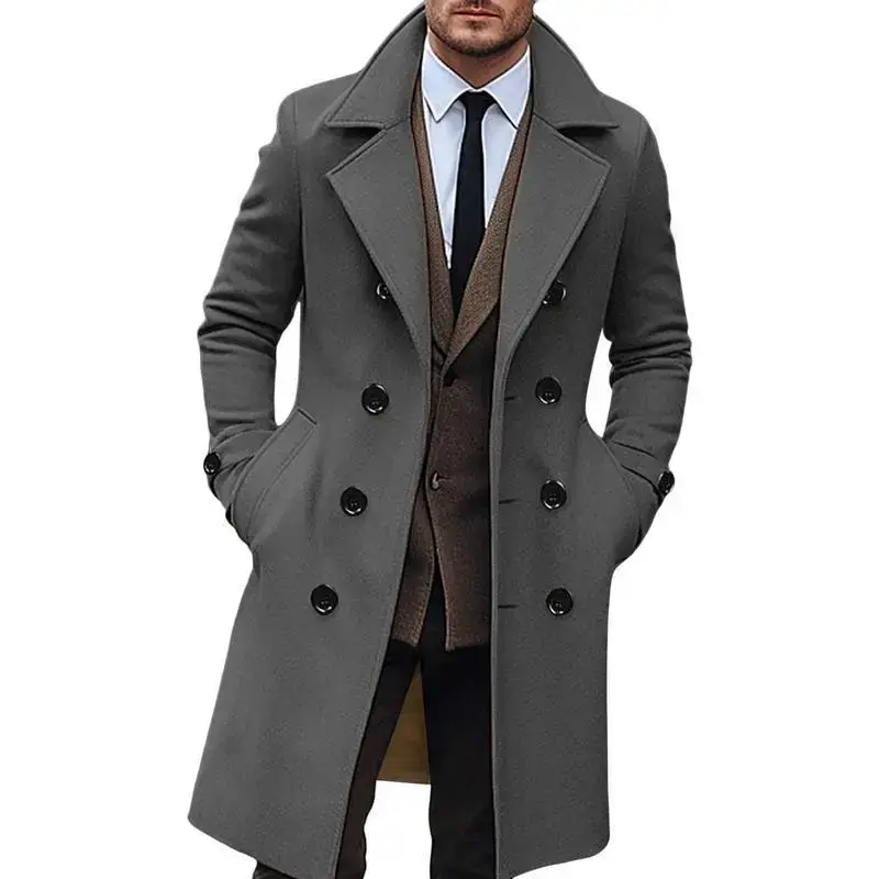 Elegant Men's Tweed Pea Coat - Warm, Long Sleeve with Side Pockets & Brown Trim Casual Solid Winter Cardigan for Streetwear, | Buttonup Design, Double-Breasted, Lightweight, MustHaveBasics, RelaxedStyle trending now