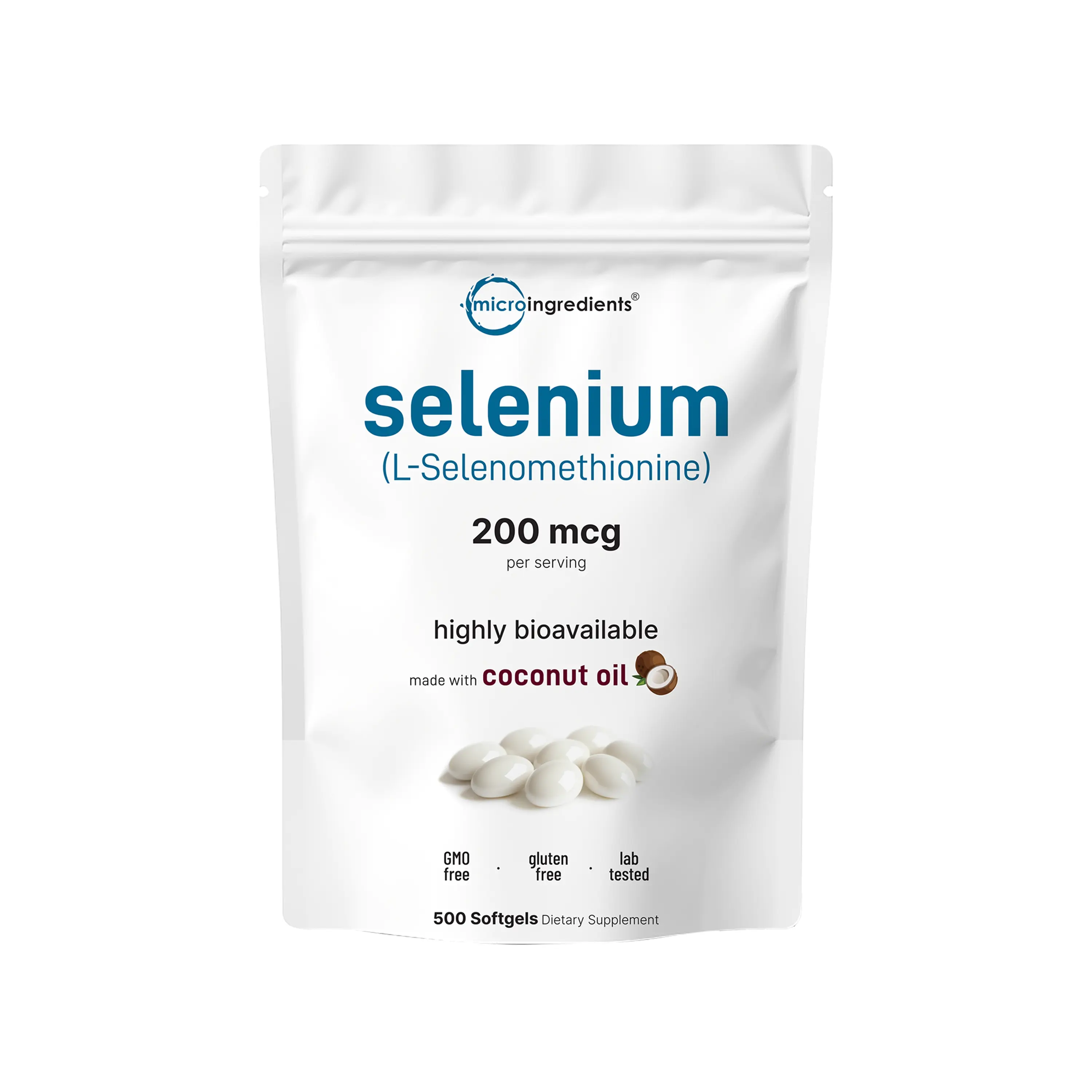Micro Ingredients Selenium Supplement 200mcg, 500 Softgels with Coconut Oil