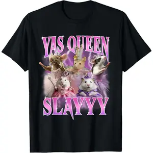 100% Cotton Yas Queen Slay Funny Meme Sarcastic Costume Tees T-Shirt